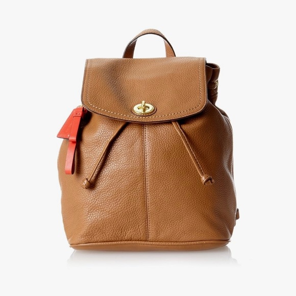 NWT Coach Tan Leather Backpack with Red Detail - Picture 1 of 6